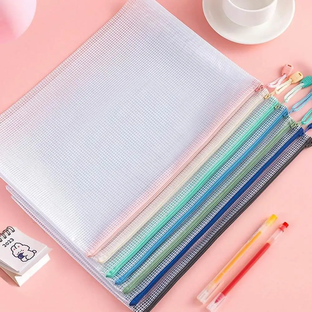 

10pcs Transparent Mesh Zipper Bag For Organizing Zipper Mesh Bags A4/A5 Document Waterproof Travel Bags Office Supplies Document