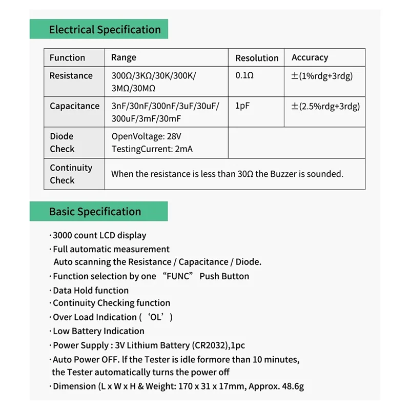 A60F-Smart SMD Tester Multimeter Auto Range Capacitance Resistance Diode Capacitor Rotable Tweezer LCD Display