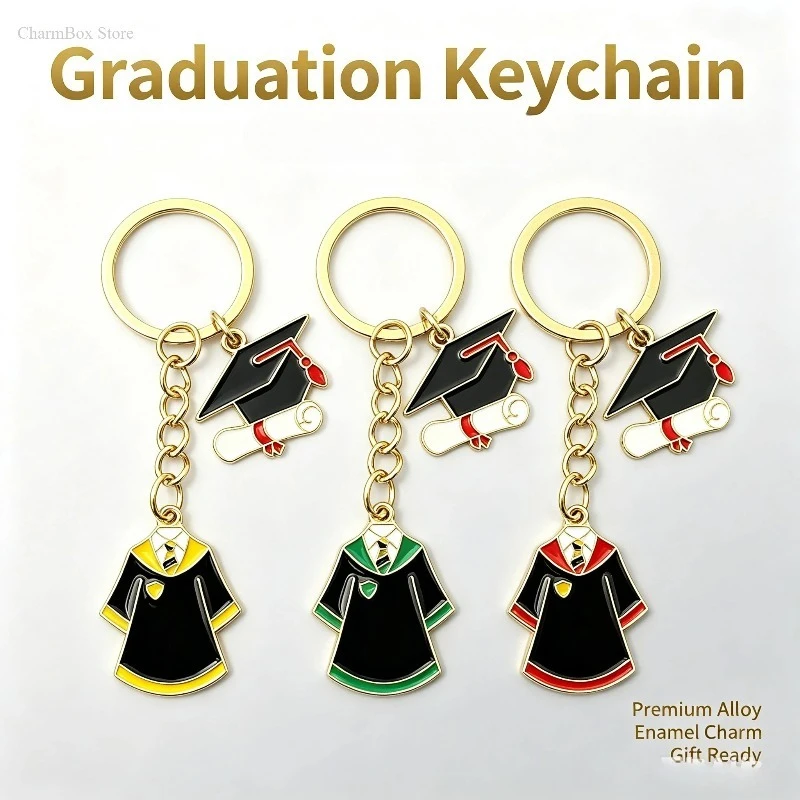 Graduation Robe Enamel Keychain Wizard House Color Pendant Charm Graduation Gift Alloy Jewelry for Students