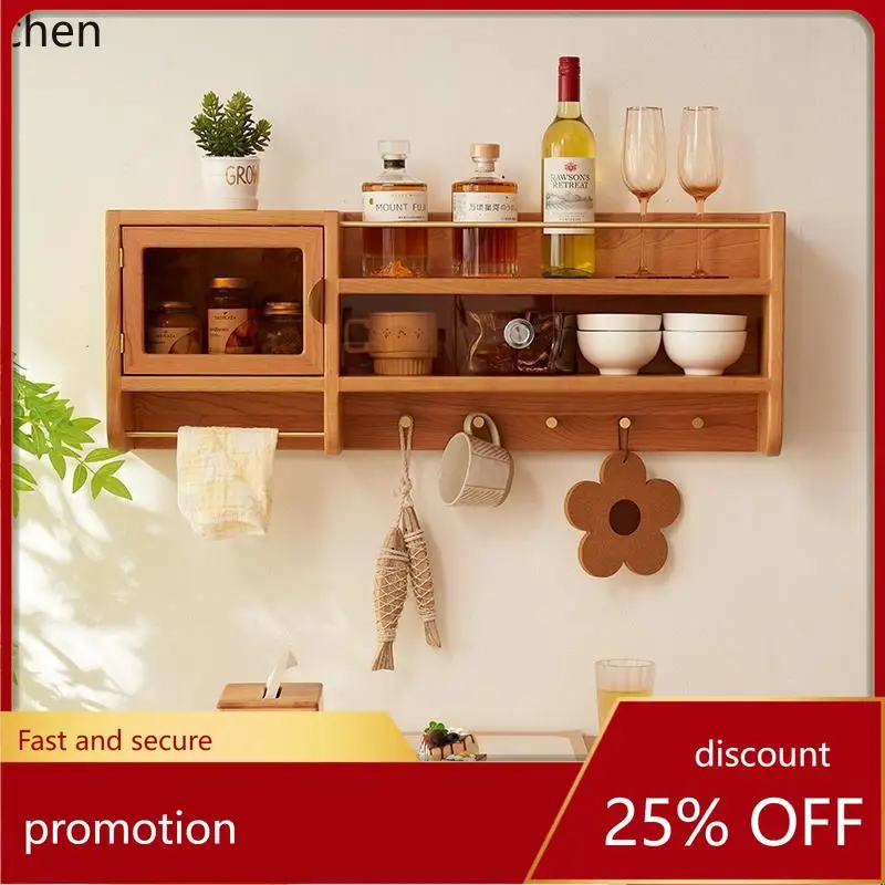 

YFY Wall-Mounted Storage Rack Solid Wood Hanging Cabinet Wall Hanging Storage Kitchen Wall-Mounted Spice Cabinet