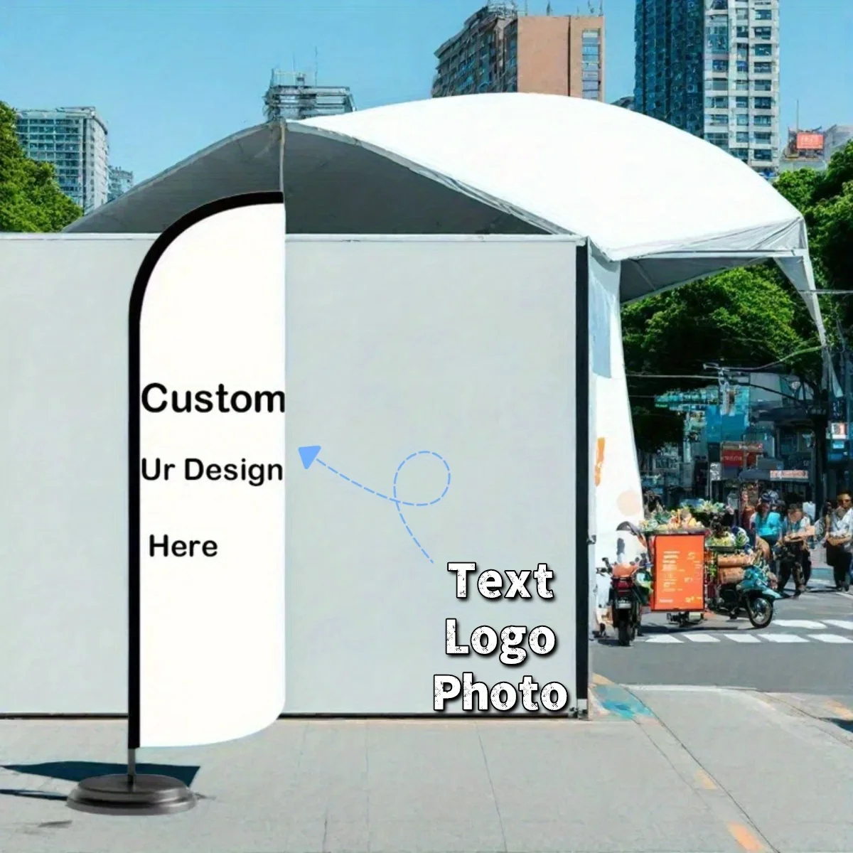 Custom Business Feather Flag with Logo Text, Single / Double-sided Without Pole, for Business Display, Camping, Events, Beach