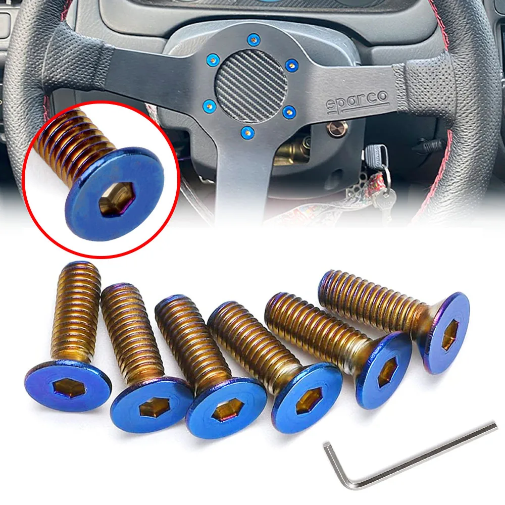 6Pcs Car Sport Steering Wheel Bolts Screw w/ 1x Wrench Kit for  Nardi NRG Works Racing Bell Boss Tool Fixing Screw Auto Part