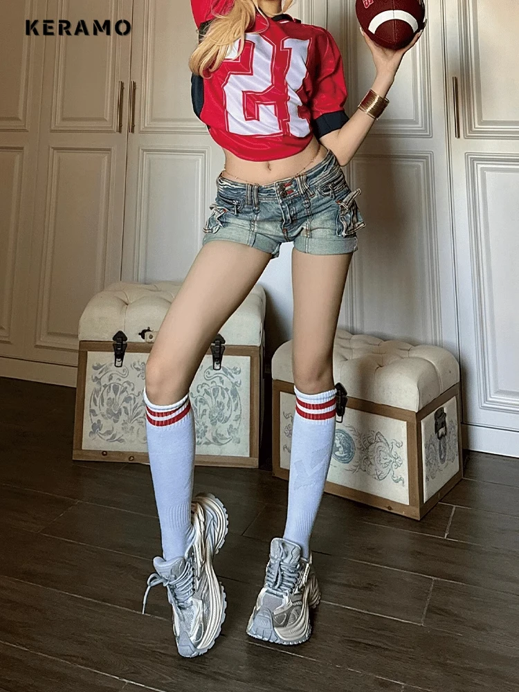 Women's Y2K Fashion Hotsweet 2000S Blue Sheath Denim Super Shorts High Waist Casual Harajuku Style Sexy Slim Street Jean Shorts