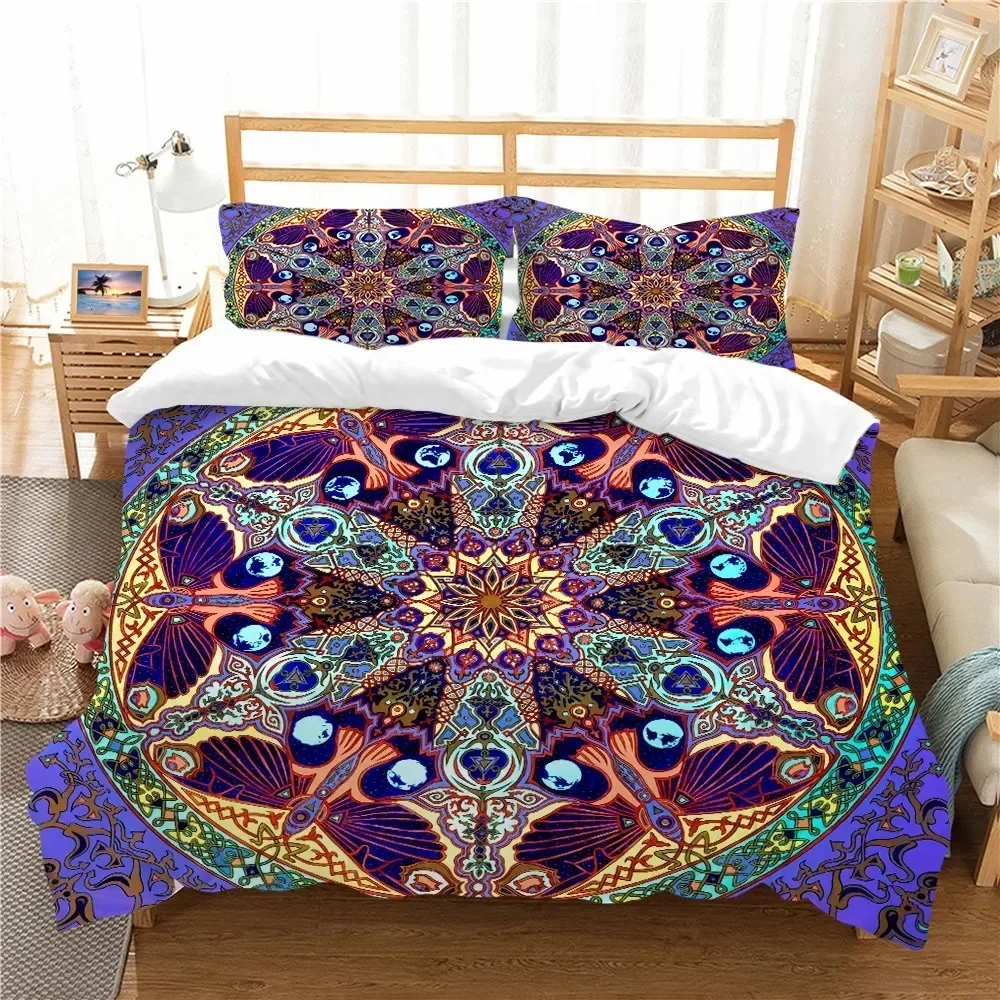 Yoga Duvet Cover Set King Queen Size Chakra Meditation Polyester Bedding Set Blue Mandala Boho with Chakra Art Print Boy Girl