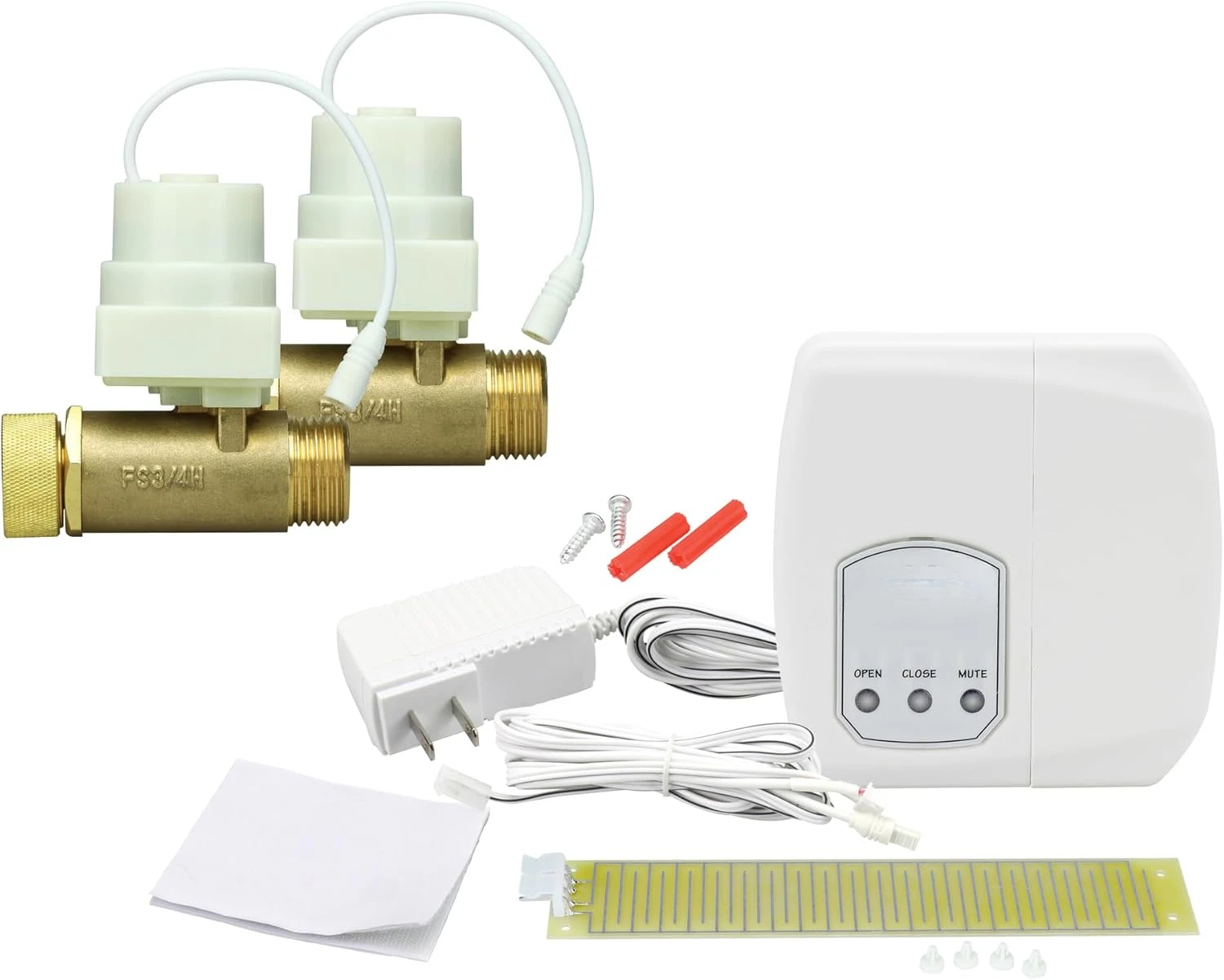 

Washing Machine Leak Detector Kit with Automatic Water Shut-Off and Visual/Audible Alarms, 3/4" Straight, Hot & Cold Valves