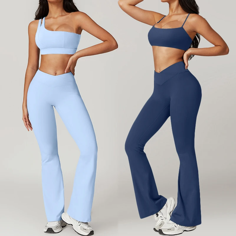 Skinny Sports Suits Yoga Set 2 Piece Women's Tracksuit Fitness Clothes Flared Pants Sets Gym Outfit Woman Workout Sportswear