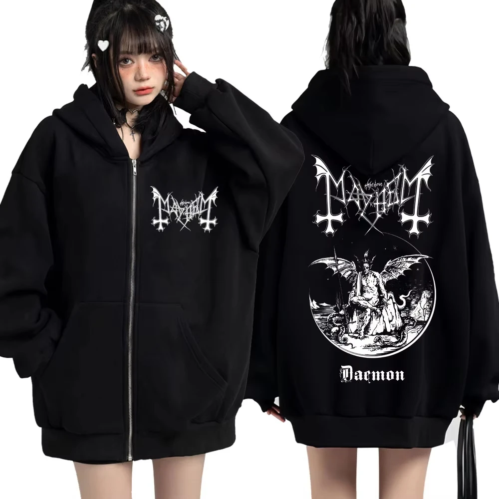 روك باند الفوضى الشيطان ألبوم سستة هوديس الموت الأسود المعادن Harajuku القوطية البلوز الرجال النساء الصوف Y2k ملابس رياضية جاكيتات #1