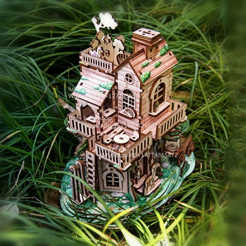 Wooden 3D Three-dimensional DIY Hut Handmade DIY Book Assembly Model Villa Model