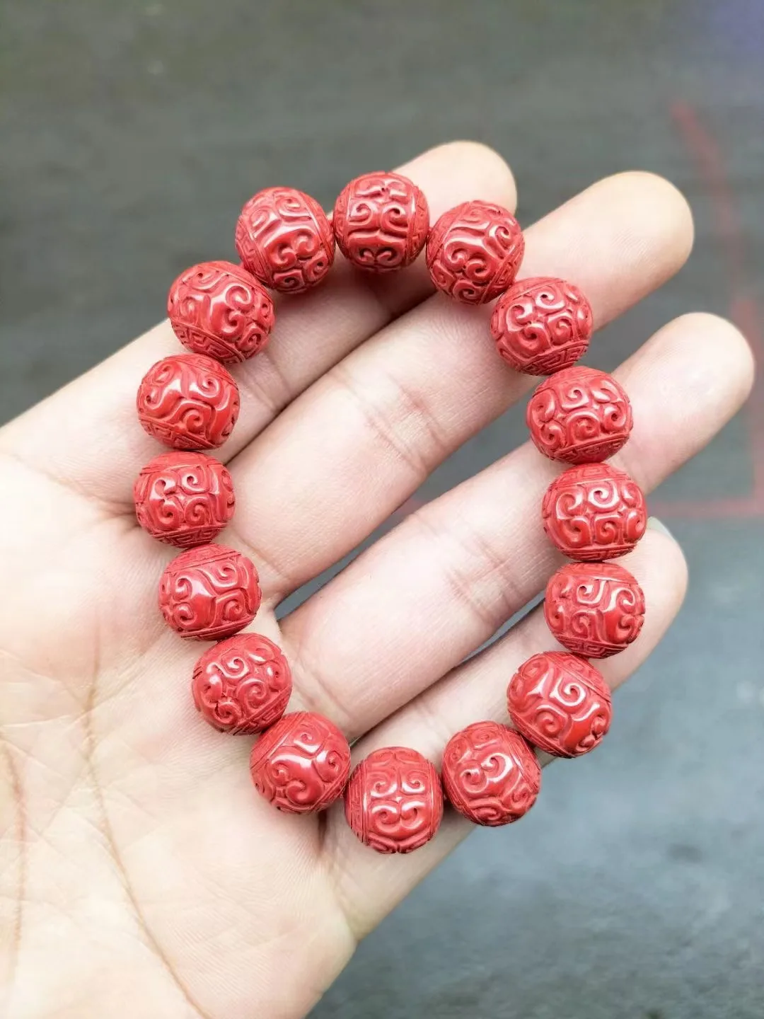 

Natural 100% real red Cinnabar Jade carved lines Bless peace beads bracelets for couples woman men Gift with jade bracelet