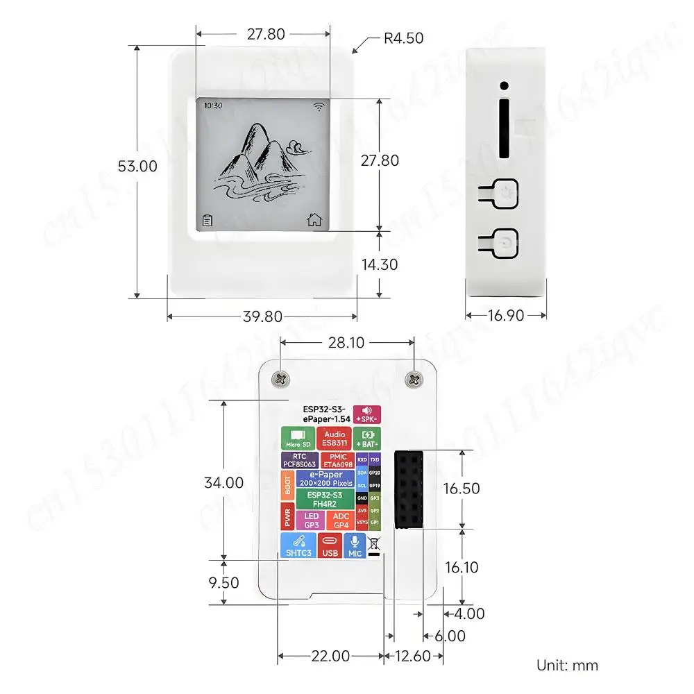 ﻿   ESP32-S3 AI E-Ink Плата для разработки экрана Мини-чернильный экран Плата устройства Маленький дисплей 2,4 ГГц Wi-Fi 1,54 дюйма AIoT Development