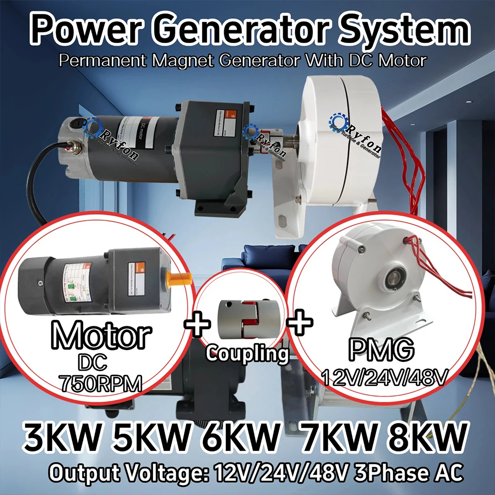High Efficiency 5KW 7KW 8KW 3Phase Alternator Free Energy Permanent Magnet Generator With DC Motor Complete Set DIY Household