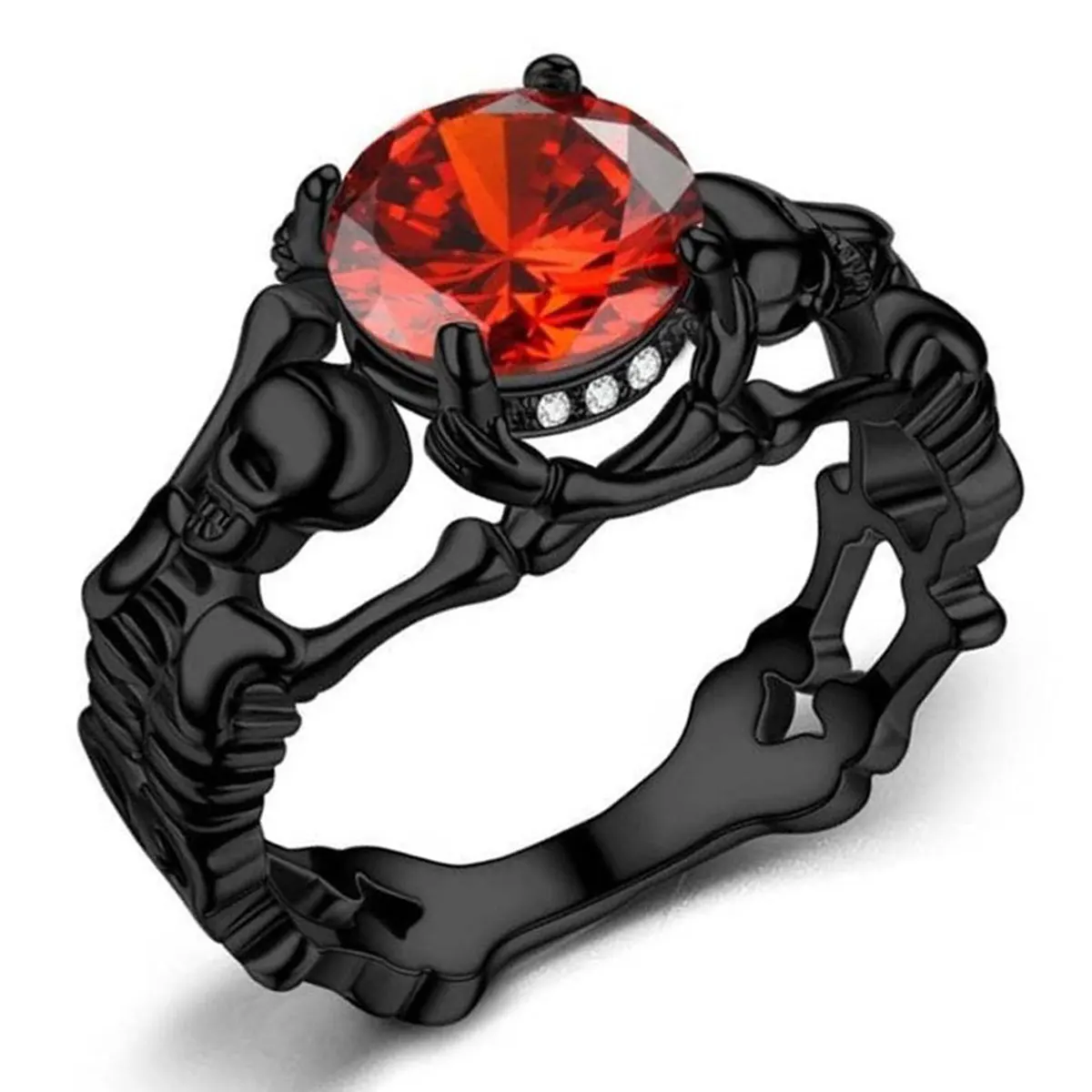

Men's Gothic Skull Ring With Zirconia Decor Halloween Punk Black Ring Vampire Accessories Christmas Gifts