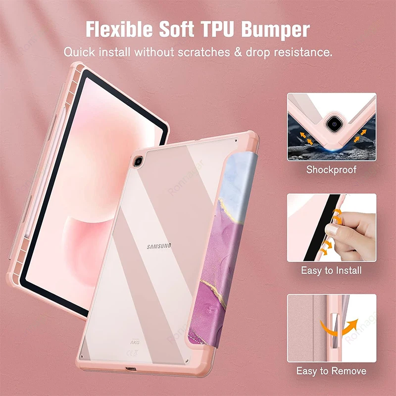 Hybrid Slim Case for Samsung Galaxy Tab S6 Lite 10.4 Inch 2022/2020 (SM-P610/P613/P615/P619) with Clear Transparent Back Shell