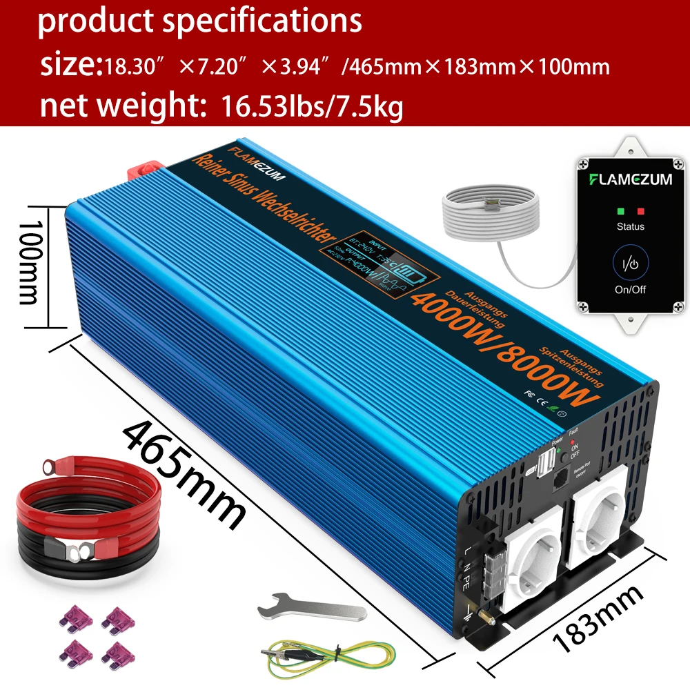 Inverter 12v/24v 220v 8000w pure sine wave 60hz korean 220V solar inverter dc to dc charger LED display usb charging dual socket