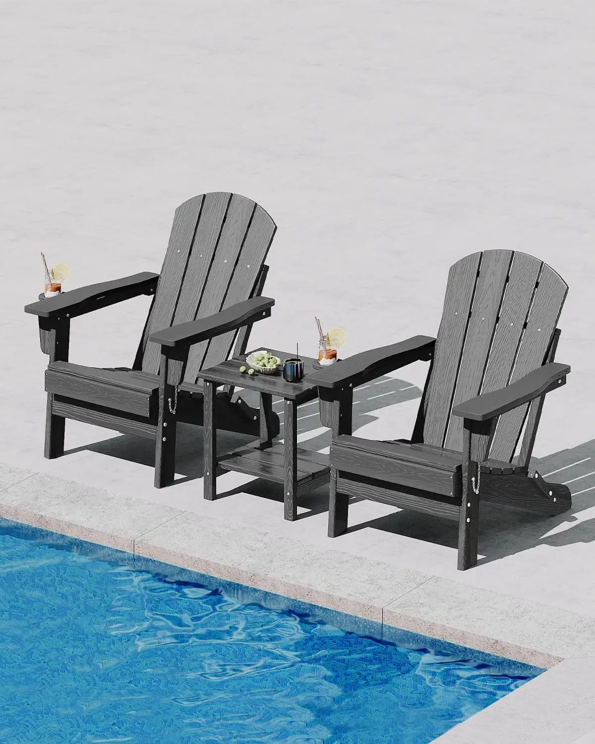 All-Weather Collapsible HDPE Adirondack Chair Wood Grain Cup Holder Water-Resistant Garden Deck Fire Pit, Customized