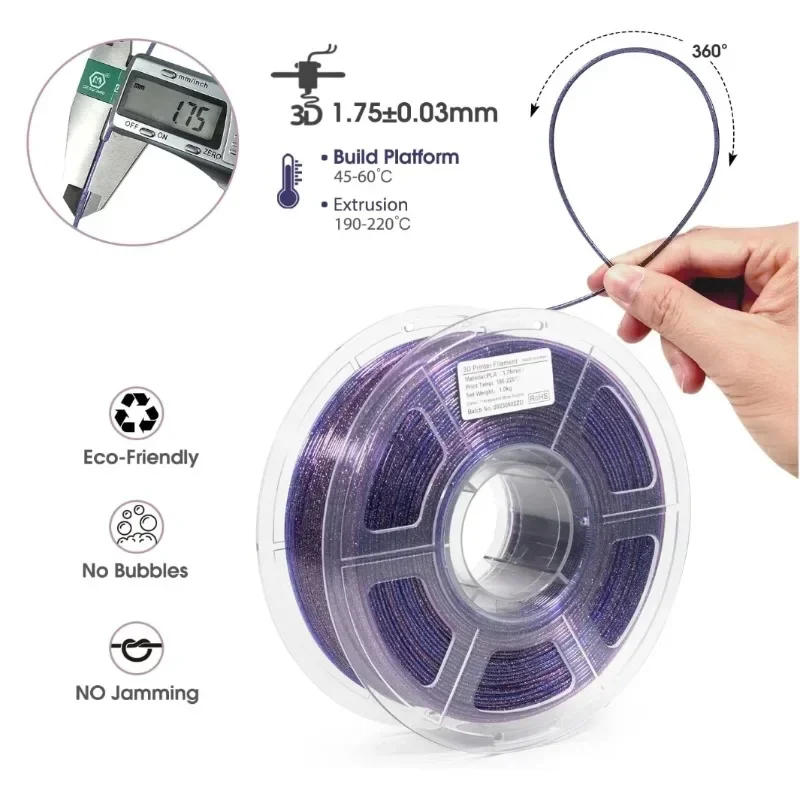 متعدد الألوان شفافة التدرج ثلاثية الأبعاد خيوط الطابعة الأرجواني إلى الأزرق الانتقال بريق PLA 1 كجم/2.2lb DIY بها بنفسك الحرف والنمذجة