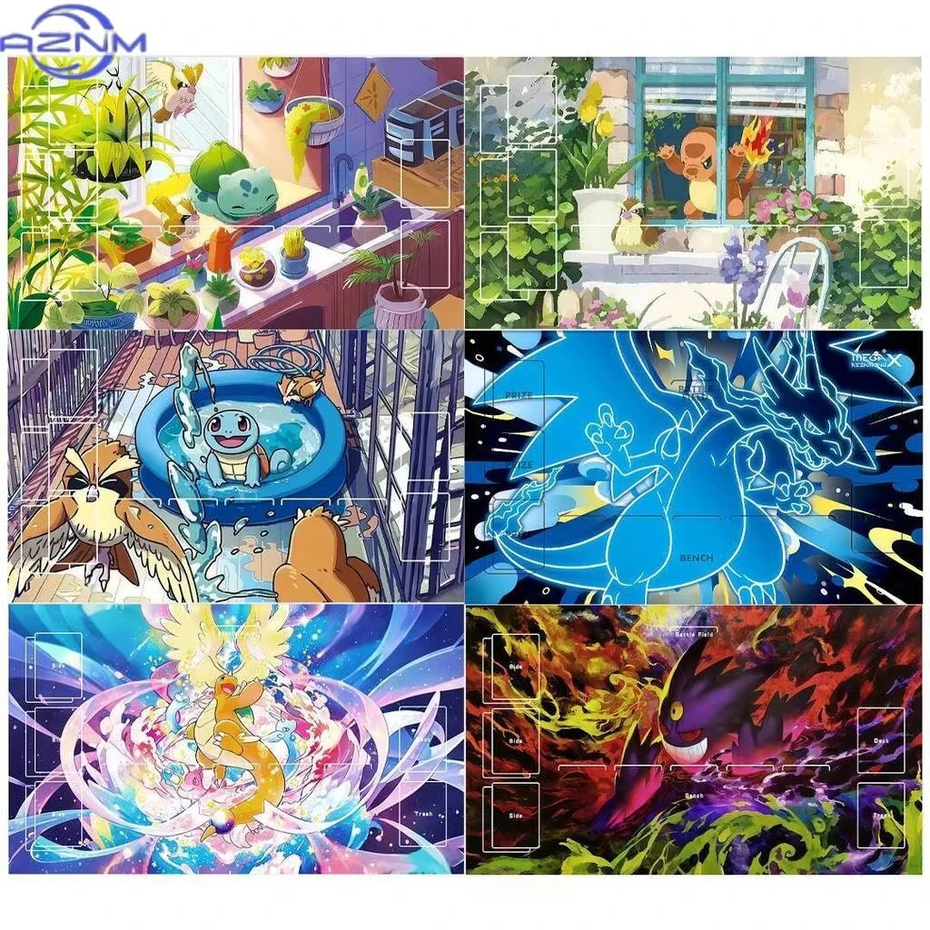 Pokemon TCG Playmat Cute Starter Pokemon Anime Scene Game Mat Non Slip Rubber Trading Card Game Battle Desk Pad
