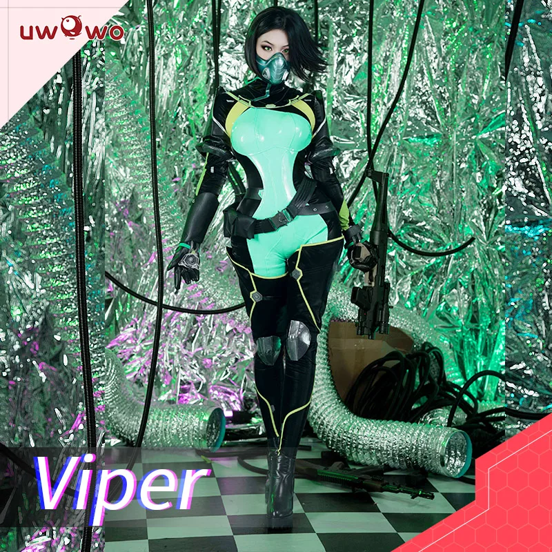 UWOWO Game Valorantt Viper Cosplay Costume with Face Mask Accessories Women Bodysuit Jumpsuit Halloween Costumes Suit