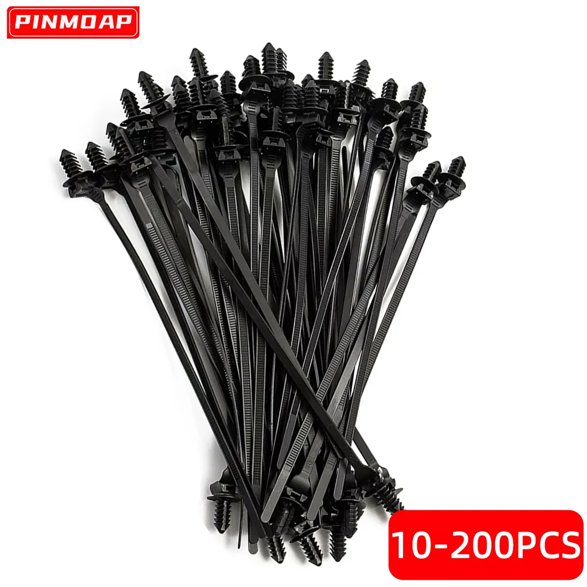 PINMOAP Nylon Black Car Auto Cable Strap Push Mount Wire Tie Retainer Clip Clamp Automotive Cable Tie Car Cable Fastening Ties