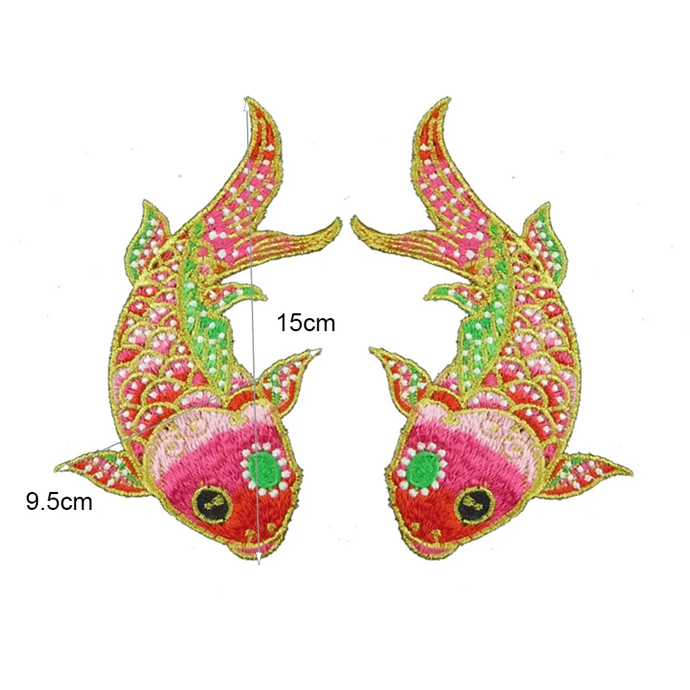 1 Pair Embroidery Pink Fish Patch Clothing Repair Sew On Bag Dress Clothes Applique DIY Decoration 15*9.5CM