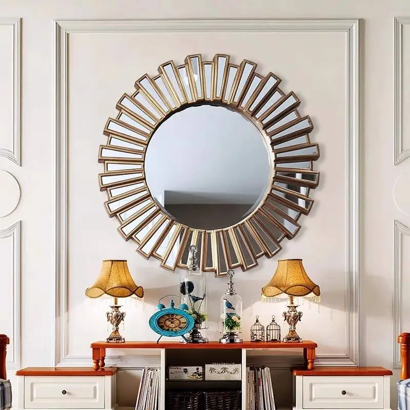 Murale Universal Mirror Round Living Room Quality Lights Aesthetic Vanity Wall Art Decor Luxury Gold Espejos Para Pared Miroir
