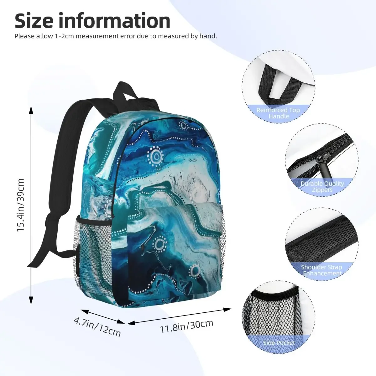 Saltwater Healing Scarf Design Backpack Boy Girl Bookbag Casual Students School Bags Laptop Rucksack Shoulder Bag Large Capacity