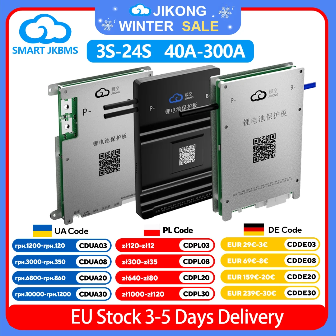 JIKONG BMS Smart BMS mit CAN RS485 BT APP 0,4A ~ 2A Active Balance 4S ~ 24S LiFePo4 Li-Ion 18650 Akku 40A ~ 200A JKBMS