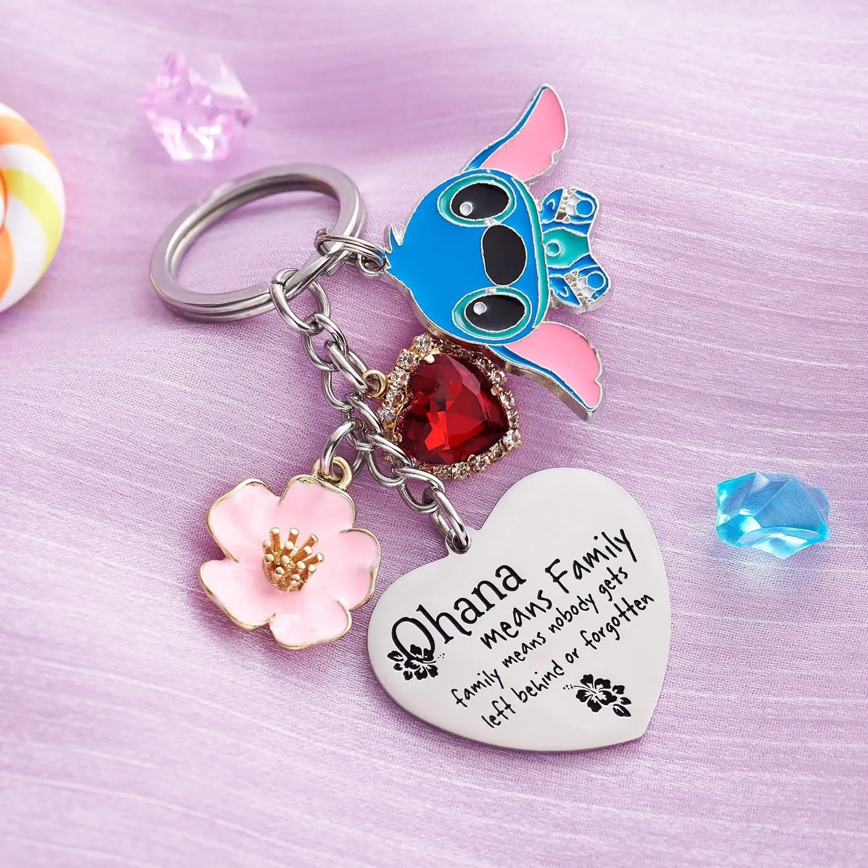 Cute Stitch Keychain Cartoon Love Heart Stitch Anime Accessories Pendant Keychains Holder Lilo Stitch Doll Keyring for Children