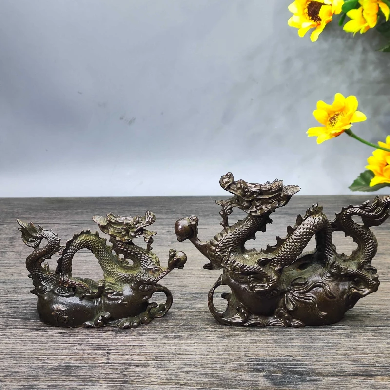 

Little Fairy/ Retro Brass Gourd Dragon Desktop Ornaments Metal Animal Mini Statue Boutique Tea Pet Living Room Home Decoration
