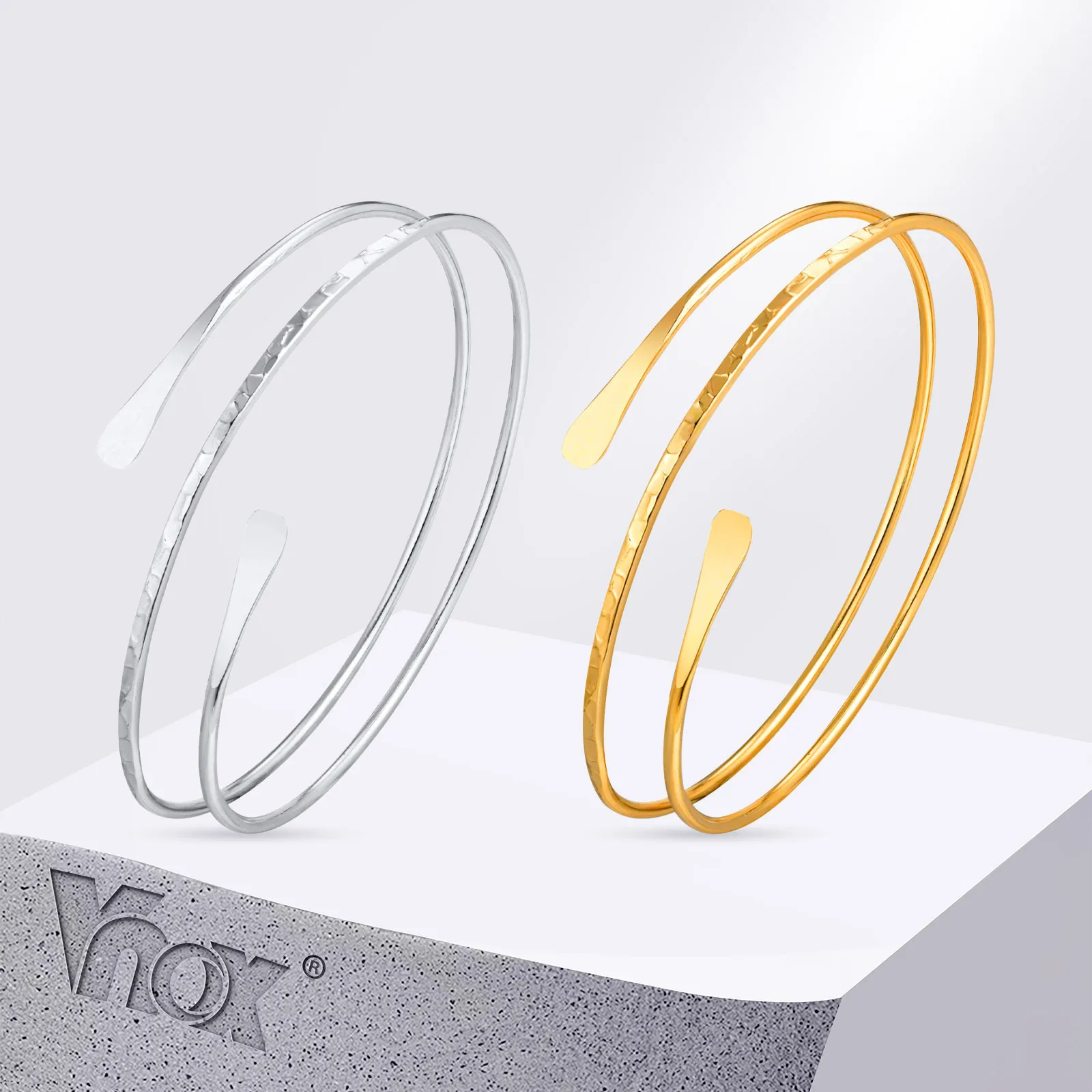 

Vnox Smooth Geometric Lines Cuff Arm Bracelets For Women,Simple Gold Plated Multi Turn Arm Bangles,Fashion Atmosphere Jewelry