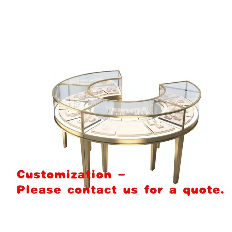 custom.Stainless Steel Gold Jewelry Display Cabinet with LED Light Lock Curved Design 120cm X 45cm X 95cm Shopping Mall