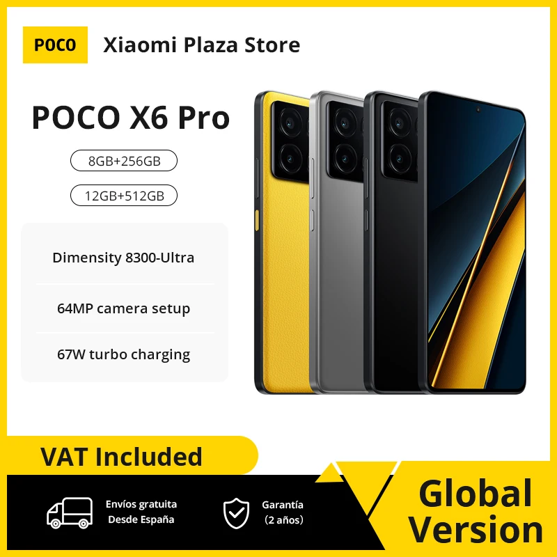 Global Version  POCO X6 Pro 5G MTK dimension 8300-Ultra 67W Turbo Charging 64MP Triple Camera With OIS 120Hz AMOLED 5100mAh