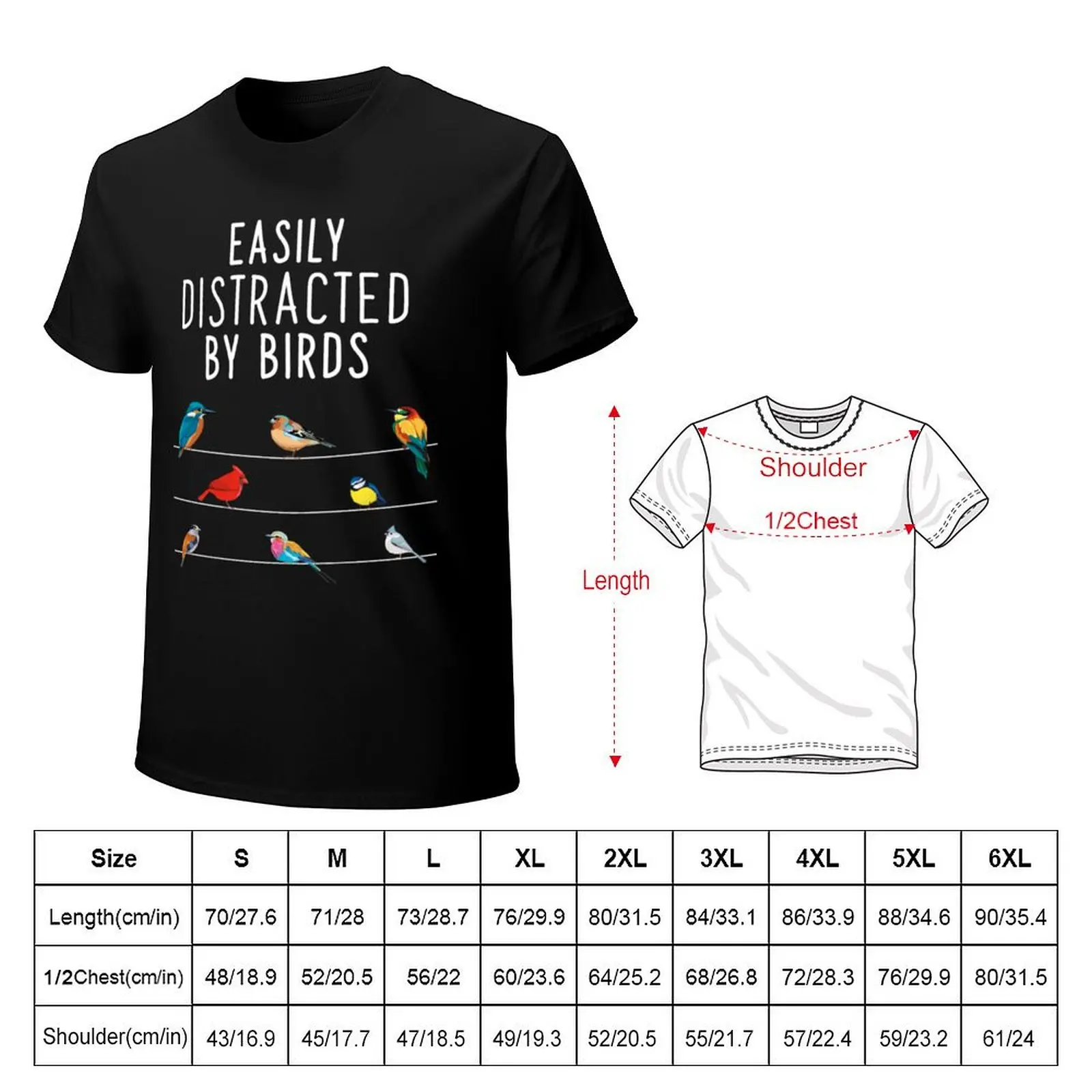 Easily Distracted By Birds, Birthday Gift for Bird Lovers, Birdwatcher &amp Ornithologist T-Shirt Plus Size Short Sleeve T-Shirt