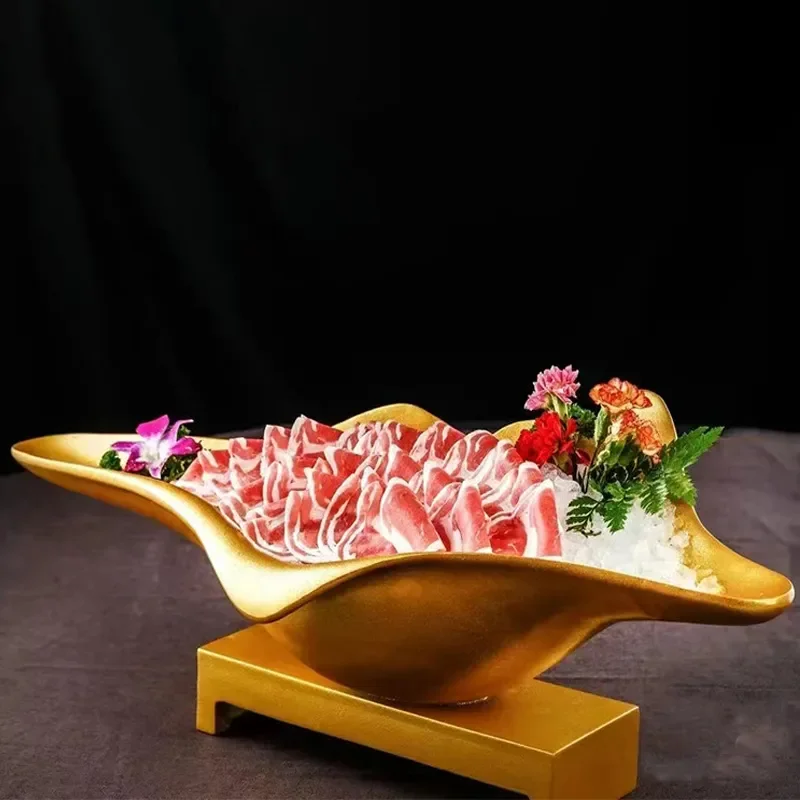 Golden Conch Shaped Serving Plate for Seafood Sashimi Hot Pot Creative Shell Design Dish for Restaurant Home Dining Tableware