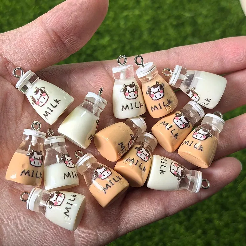 10pcs 3D Simulation Milk bottle Resin Charms Cute Drink Cup Pendant DIY For Necklace Keychain Charm Jewelry Making image 2