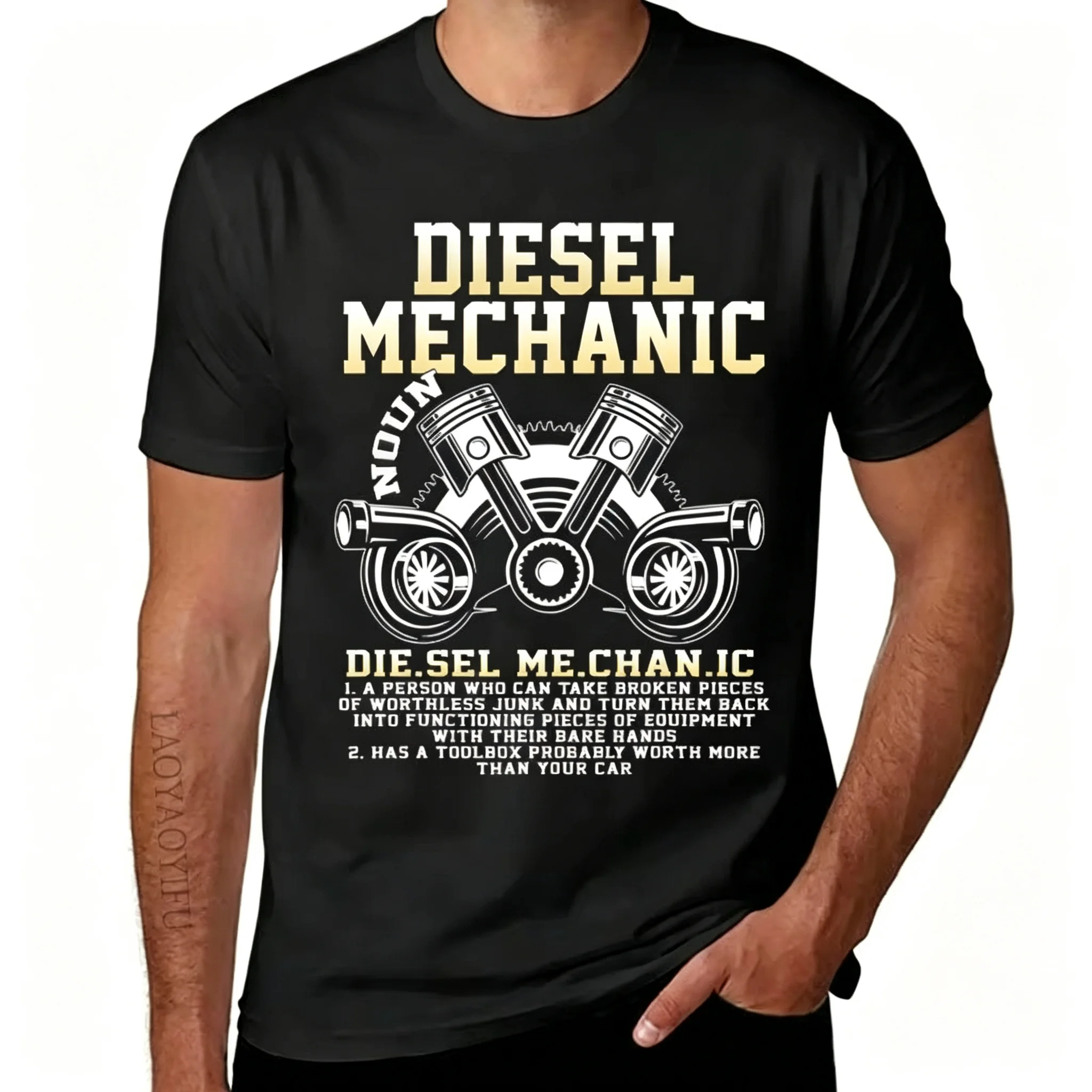 2026 New Motor Family Matching Unisex Tee Funny Diesel Mechanic Quote Twin Turbo Piston Motor Front Print Black Casual Tops