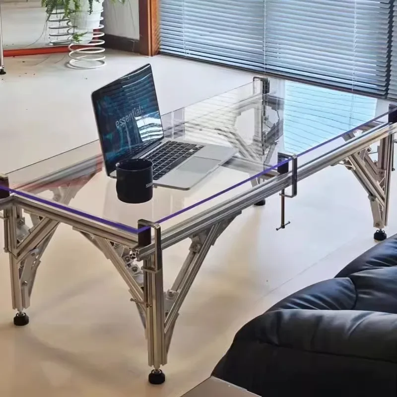 Simple modern low table aluminum profile glass coffee table sofa table