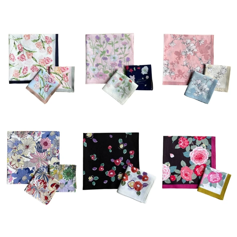 F42F Fiary Floral Pattern Handkerchief Pocket Handkerchief Cotton Hankies 17x17inch Bandana High Absorbency Pocket Towel