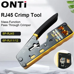 ONTi RJ45 Cat7/6/6A/5E Connector and RJ45 Crimp Tool Pass Through Crimper for 8P8C with Replacement Blade Cable Stripper