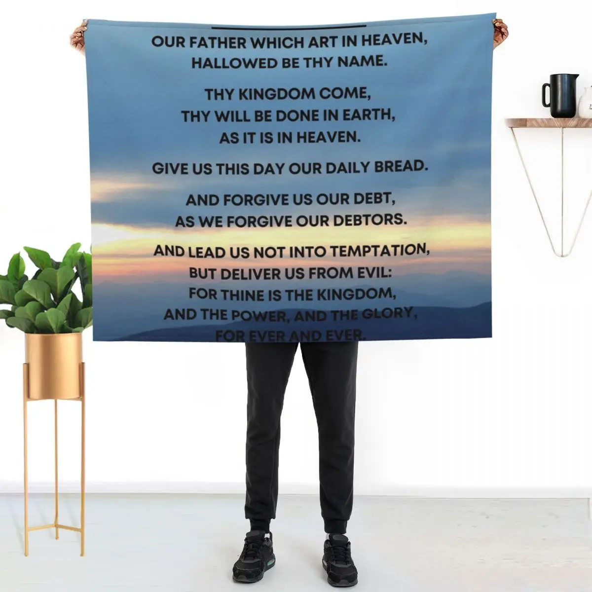 

The Lords Prayer KJV - Cloudy Sunset Background Throw Blanket Machine Washable Soft Warm Blanket