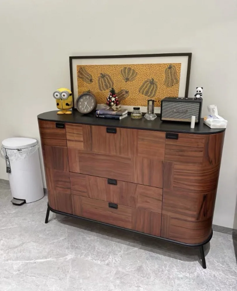 

Simple Italian side cabinet, high-end apple wood grain rock slab storage decorative cabinet, antique secret cabinet beautiful