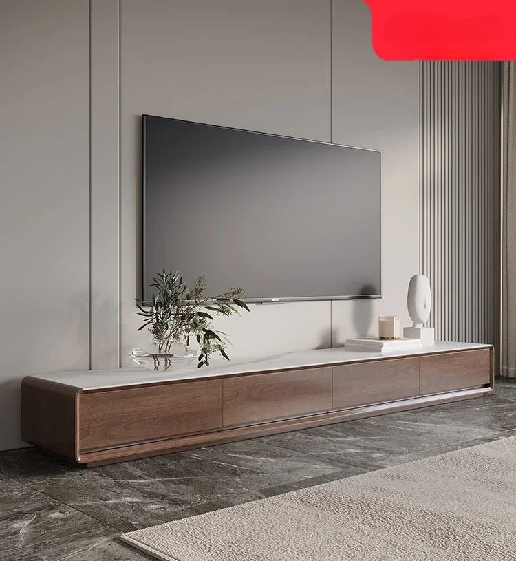 

Nordic rock slab TV cabinet coffee table combination walnut floor-to-ceiling Italian minimalist size apartment living room floor