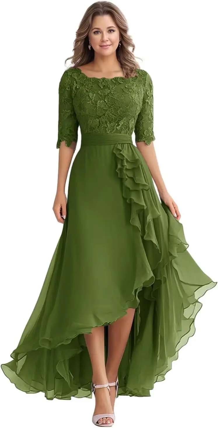 فساتين أم العروس لضيف حفل الزفاف طول الشاي مزين بالدانتيل شيفون نصف كم فساتين سهرة رسمية 996 #1