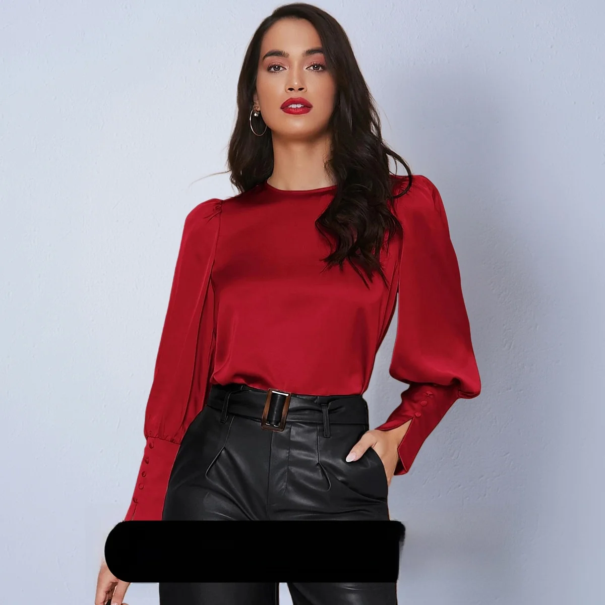 

Женская независимая станция, модная осенняя новая стильная рубашка из смеси шелка, праздничная рубашка с длинными рукавами и рукавами-фонариками, атласная