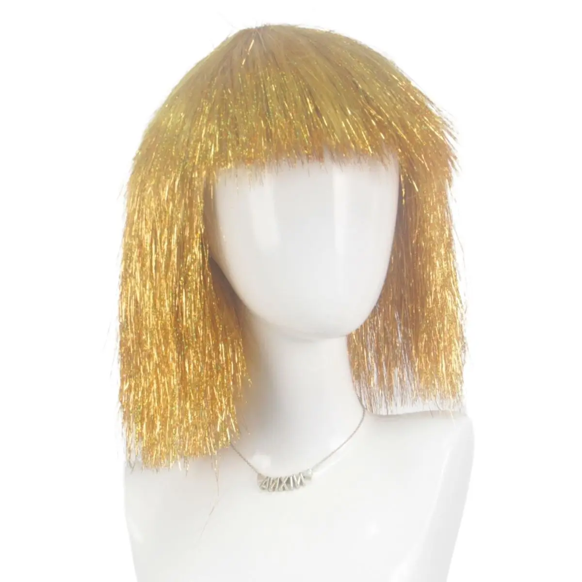 Anxin Golden Silver Tinsel Glitter Carnival Headwear Short Tinsel Foil For Wome Party Wigs