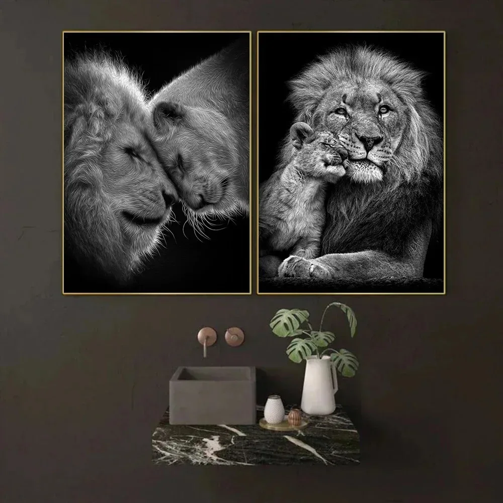 جماليات الحيوانات الكلاسيكية جدار الفن الأسد البري النمر والشبل الملصقات قماش اللوحة ديكور غرفة نوم المنزل