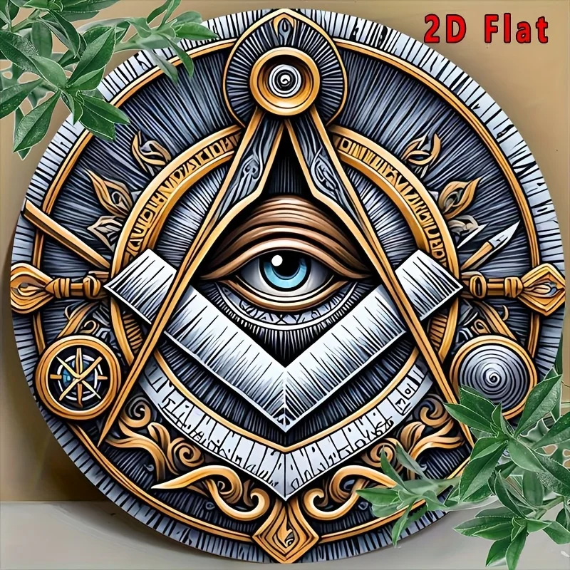 2D flach 1 Stück Retro-Holzstil Masonic Eye Providence Wandkunst, dekoratives Schild, humorvolles Kunstschild