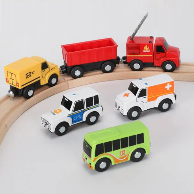 New Wooden Train Magnetic Truck Helicopter Wood Track Railway Accessories Car Toy For Children Fit Wood Biro Tracks