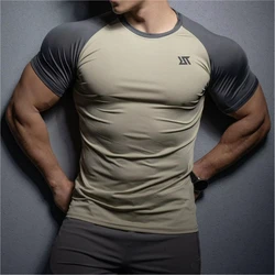 Men's Short Sleeve Fitness T Shirt Double Color Running Sport RIGHTTRACK Gym Casual High Elasticity Tops Clothing