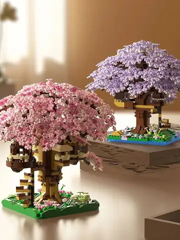 Pink cherry tree house building micro-particle building block classic model girl series difficult assembly toys